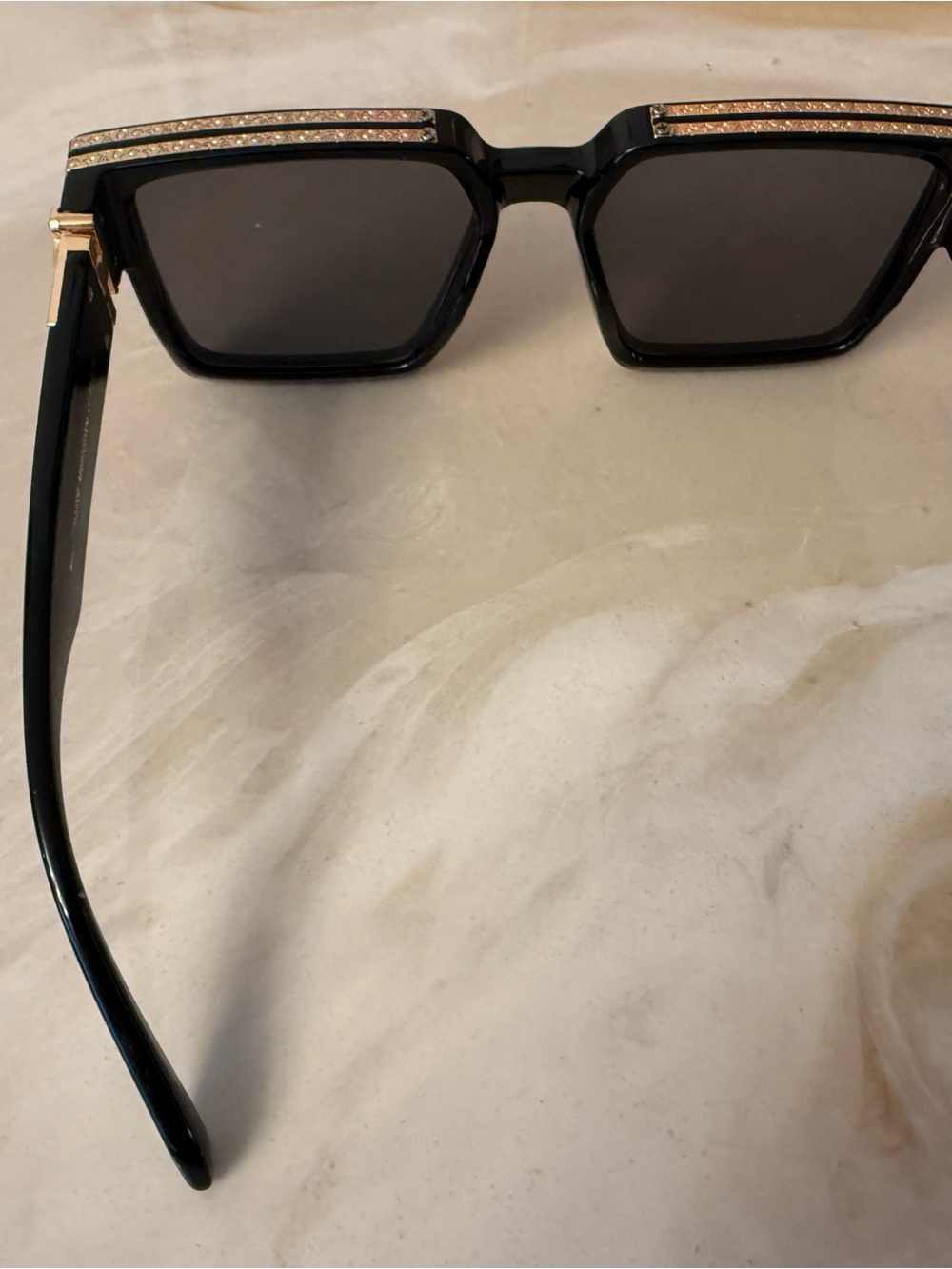 Louis Vuitton Black Rectangular Sunglasses with Gold Crystal Trim - Picture 3 of 9